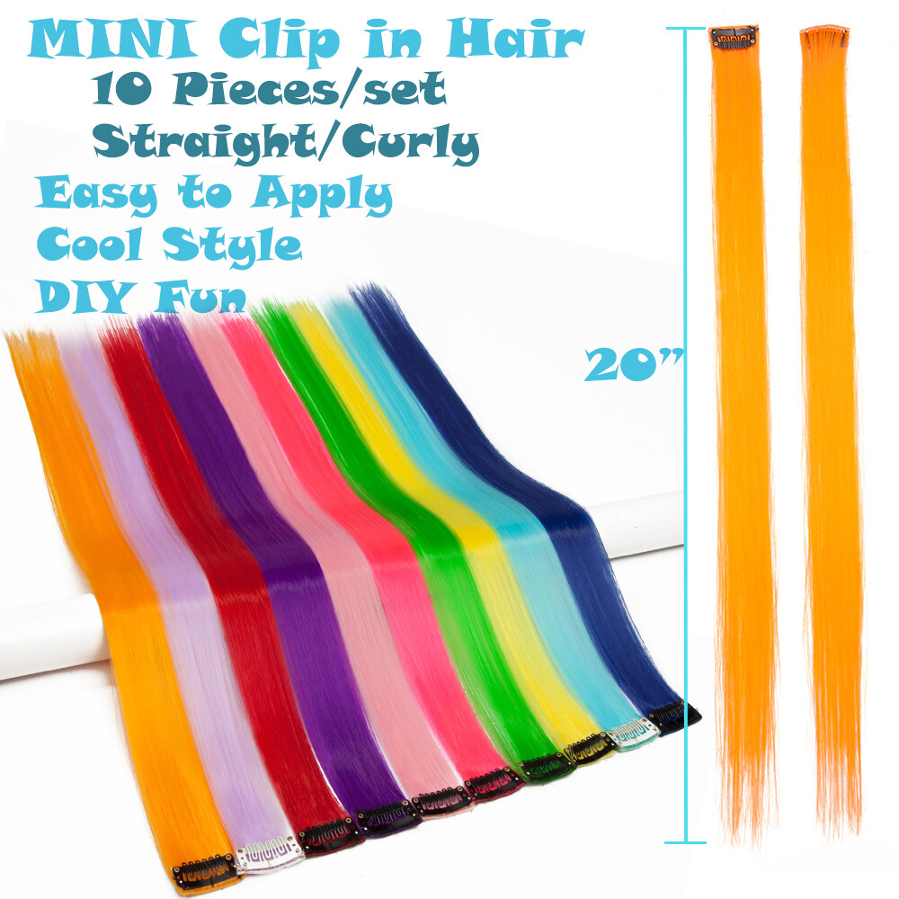 10 Pcs Long Clip In Highlight Streaks Rainbow Braid Hair Extensions for Girls US