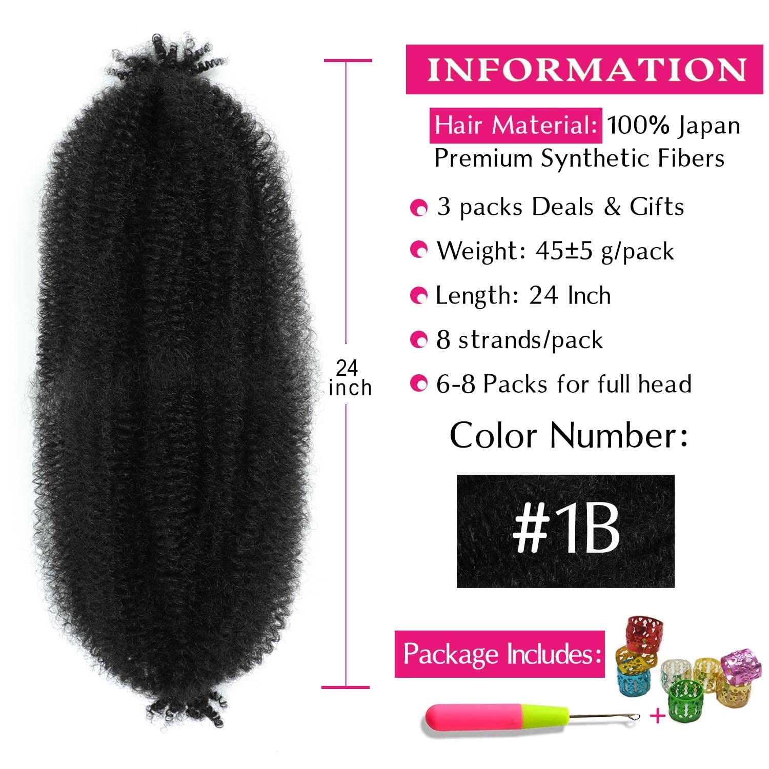Afro Twist Hair 24 Inch 3 Packs, Springy Afro Twist Hair Pre Fluffed Spring Twis