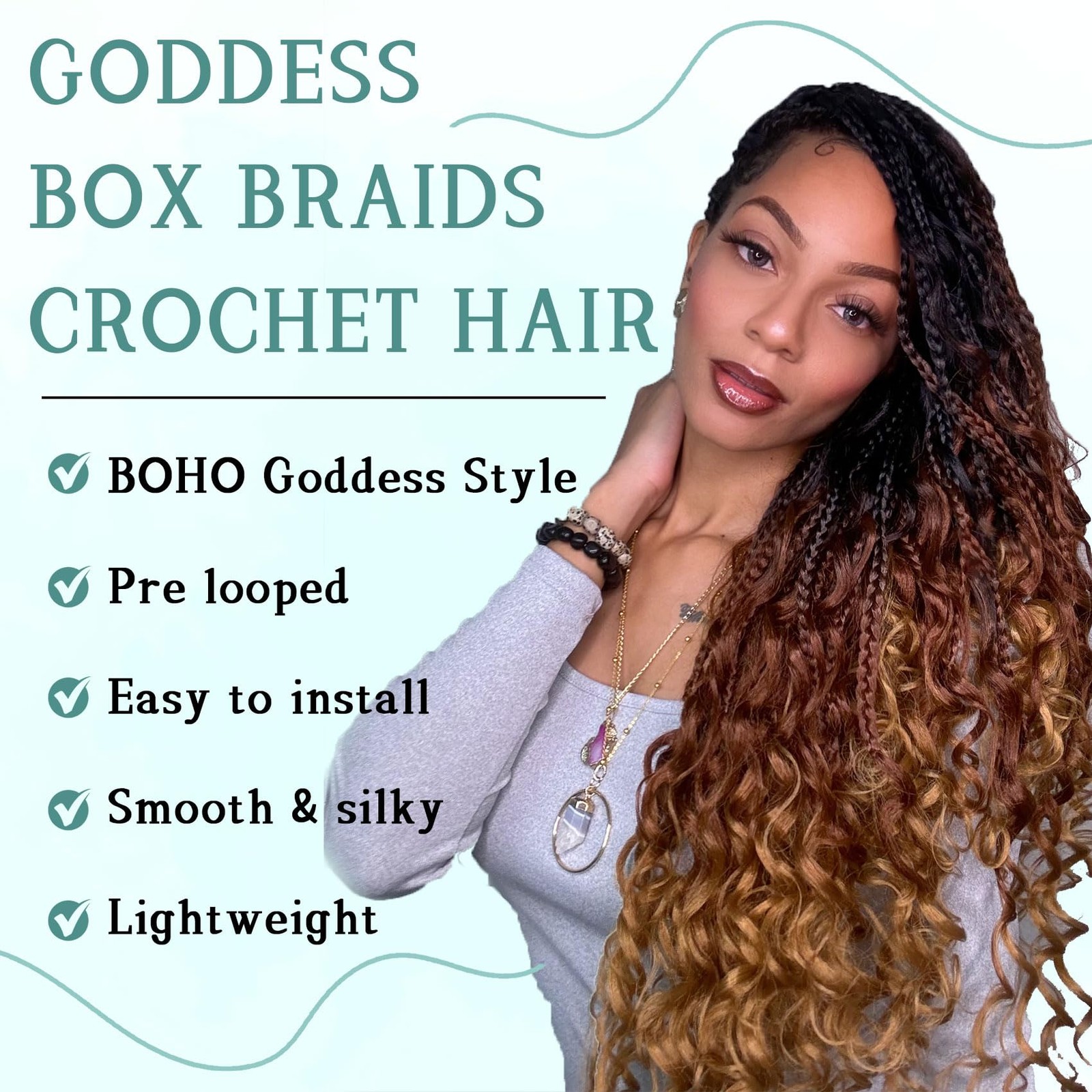 LIYATE Boho Crochet Braids 24 Inch 7 Packs Goddess Box Braids Crochet Hair wi…