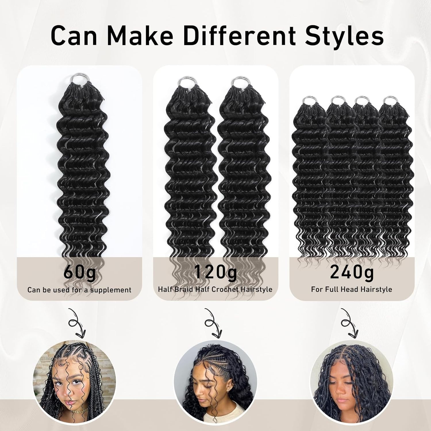 22-24″ 60g Human Hair Crochet Deep Wave for Black Women Miracle Knots 30 Strands