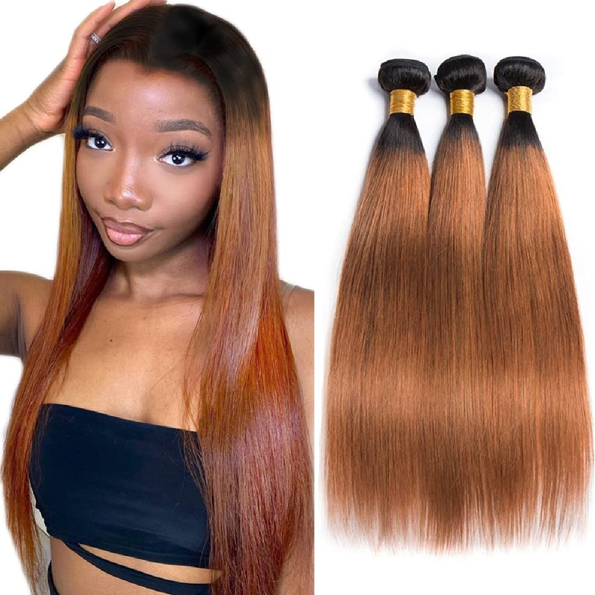 Capurchra 1B30 Ombre Straight Bundle Dark Brown Human Hair 3 Bundles 100