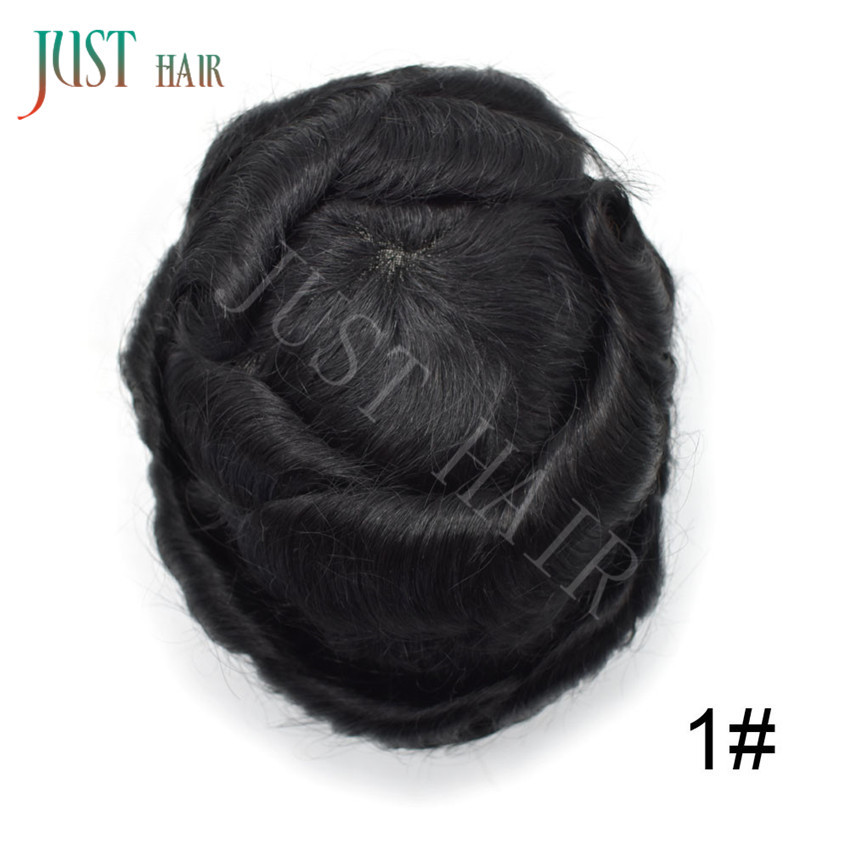 Fine Mono Mens Toupee Poly PU Around Hairpieces Black Brown 100% Human Hair Wigs
