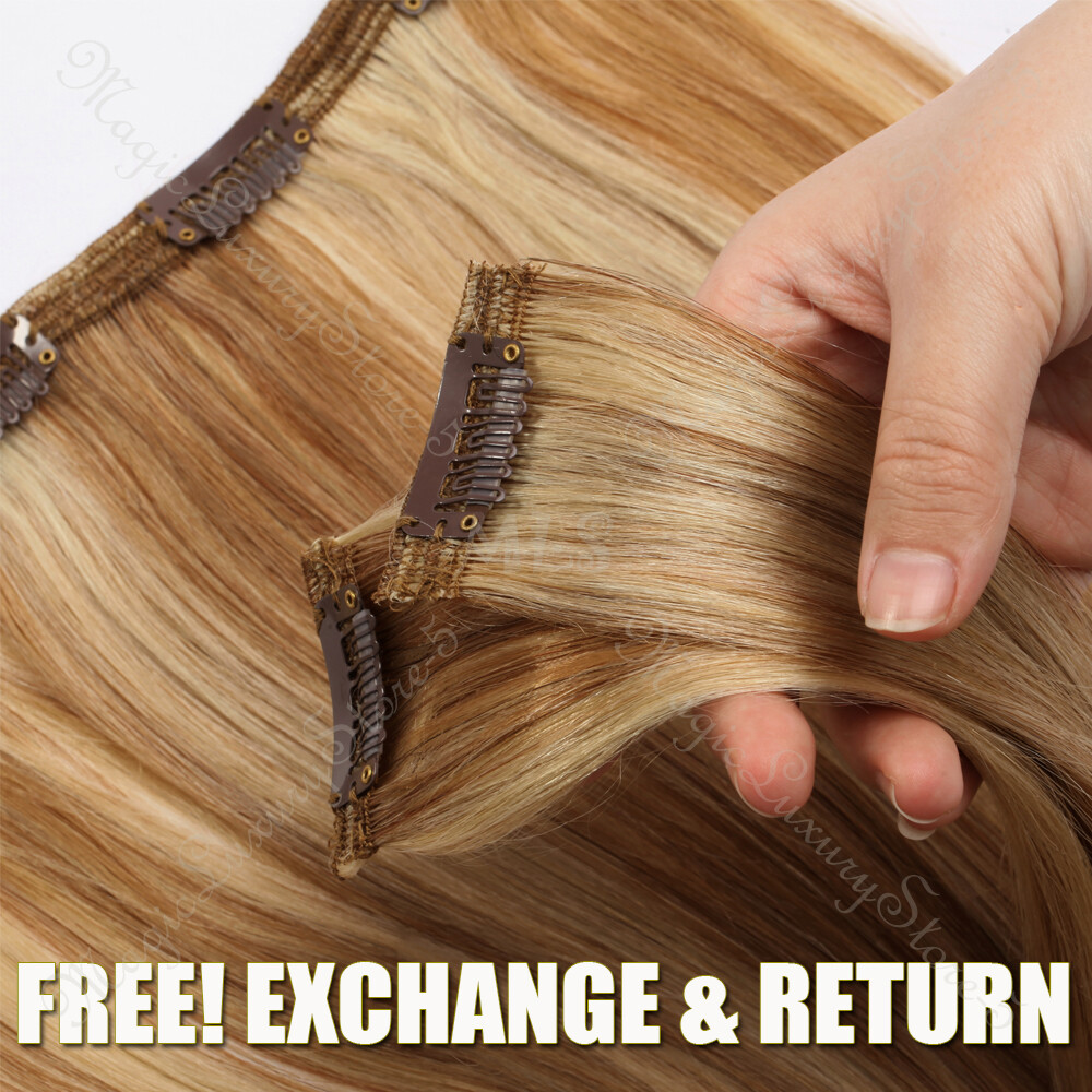 Brazilian Thick Clip In Double Weft Full Head 100% Human Hair Extensions Remy US