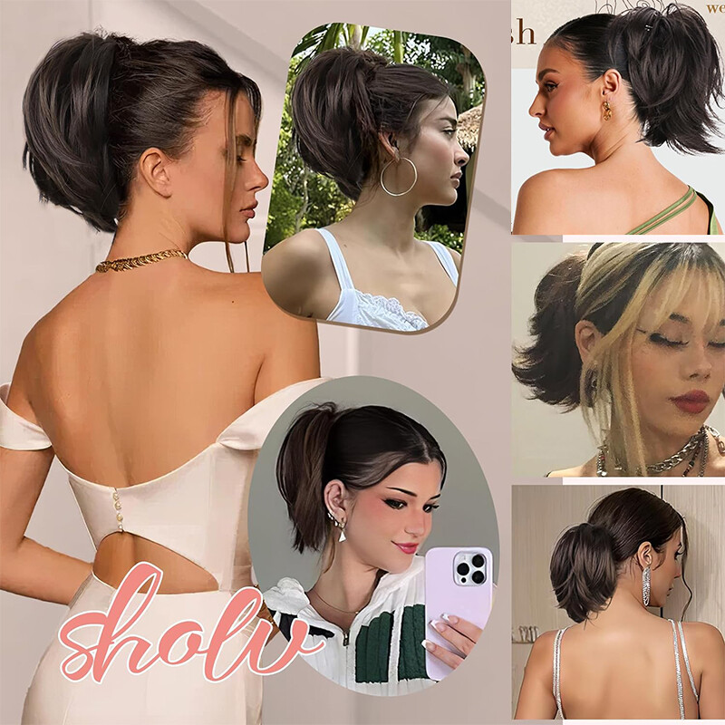 Bendable Claw Clip Ponytail Messy Bun Hair Piece Short Updo Extensions Natural