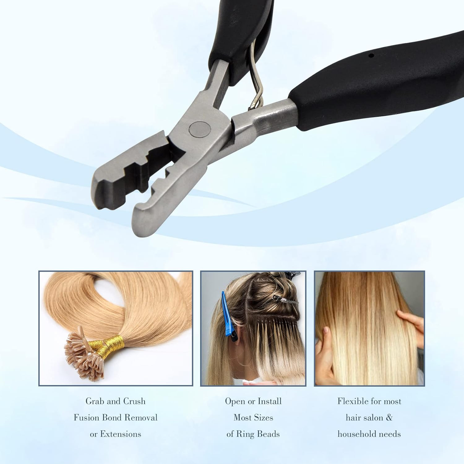 Fusion Bond Crusher Tool for Keratin Hair Extensions Flat Tip Pre-Bonded Hair Ex