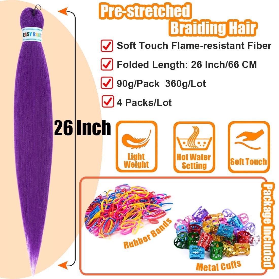 Long 26 Inch Dark Purple Braiding Hair – 4 Pack Yaki Texture Crochet Extensions