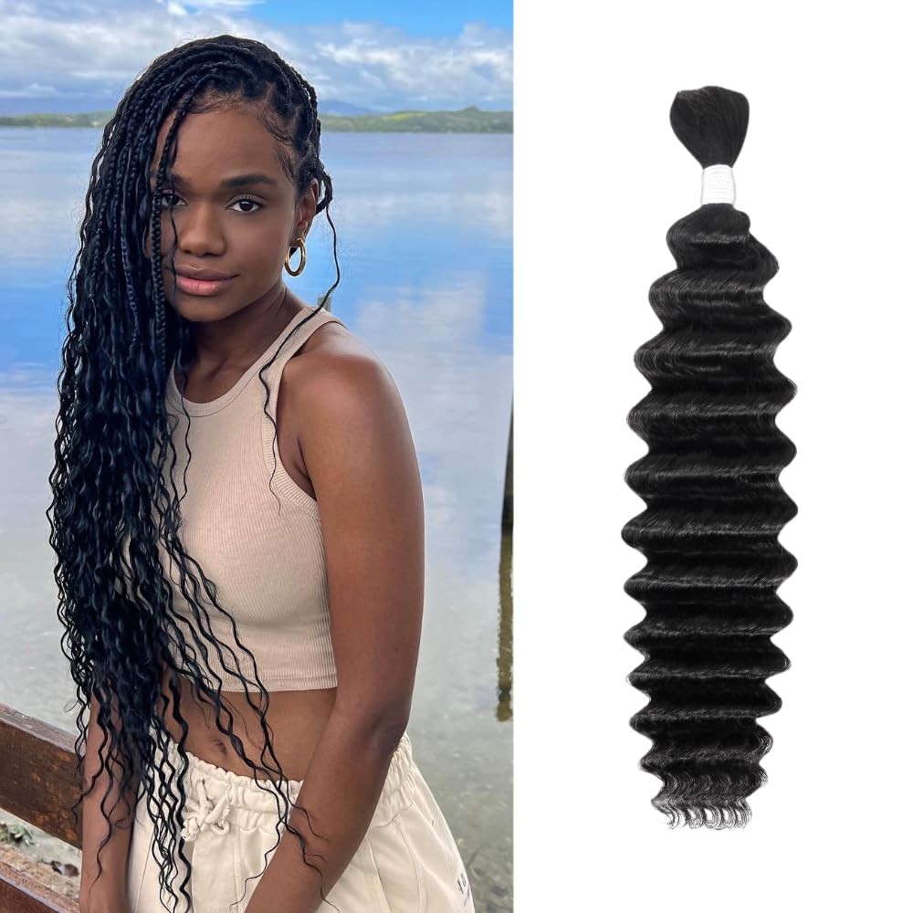 Nerumo Deep Wave Human Braiding Hair 24Inch 1 Bundle 50G Bulk Human Hair For