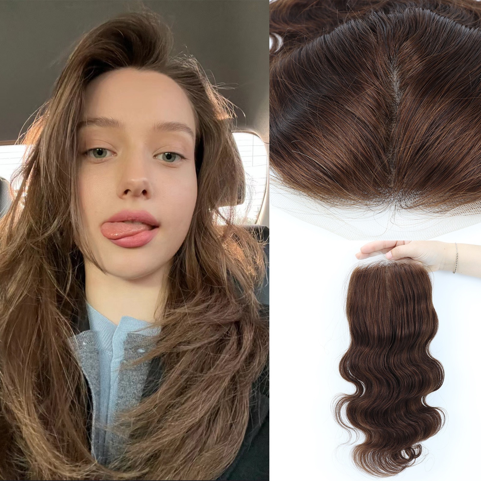 Medium Brown Clip In Human Hair Topper For Women Fashion Silk Top Hair Extension
