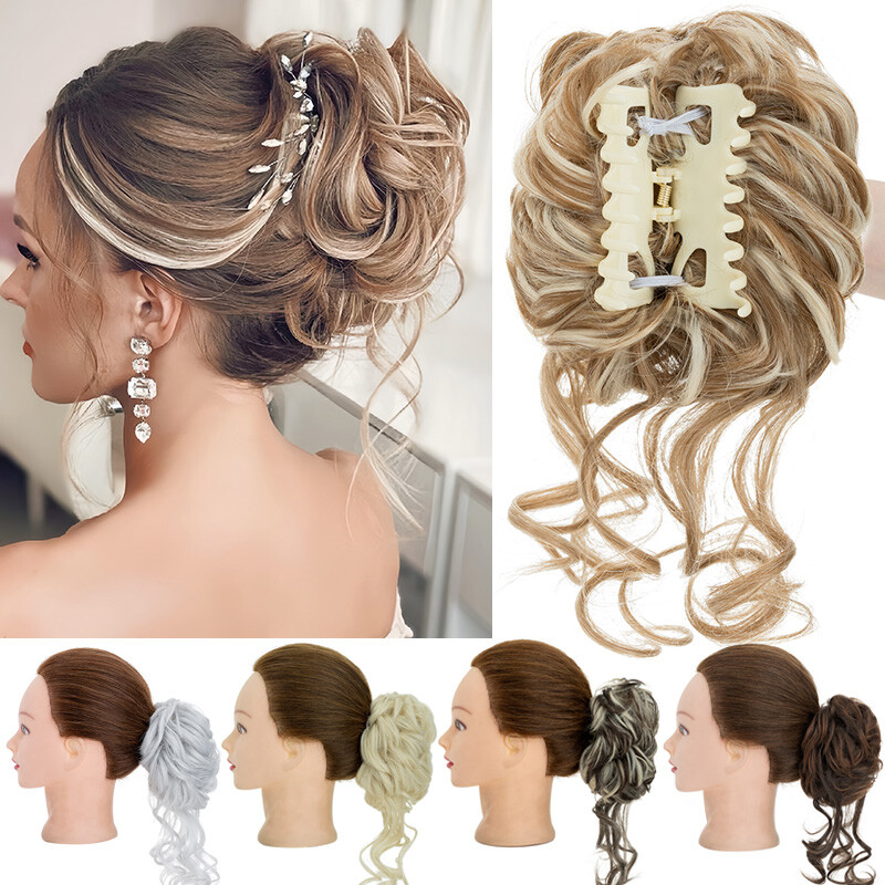 Balayage Jaw Claw Clip In Curly Messy Hair Buns Pieces Updo 100% Natural Thick