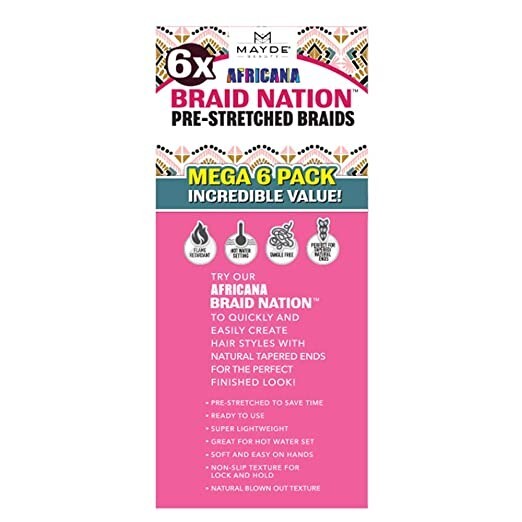 Mayde Africana Braid Nation Pre Stretched Braiding Hair Color T530 24in 6 Pack
