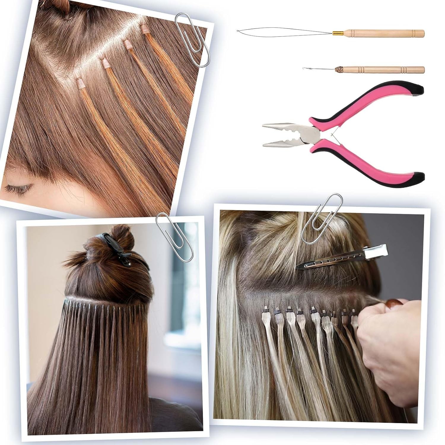 Hair Extension Tools Kit, 3 Pcs Microlinks Beads Tools Pliers Loop Needle