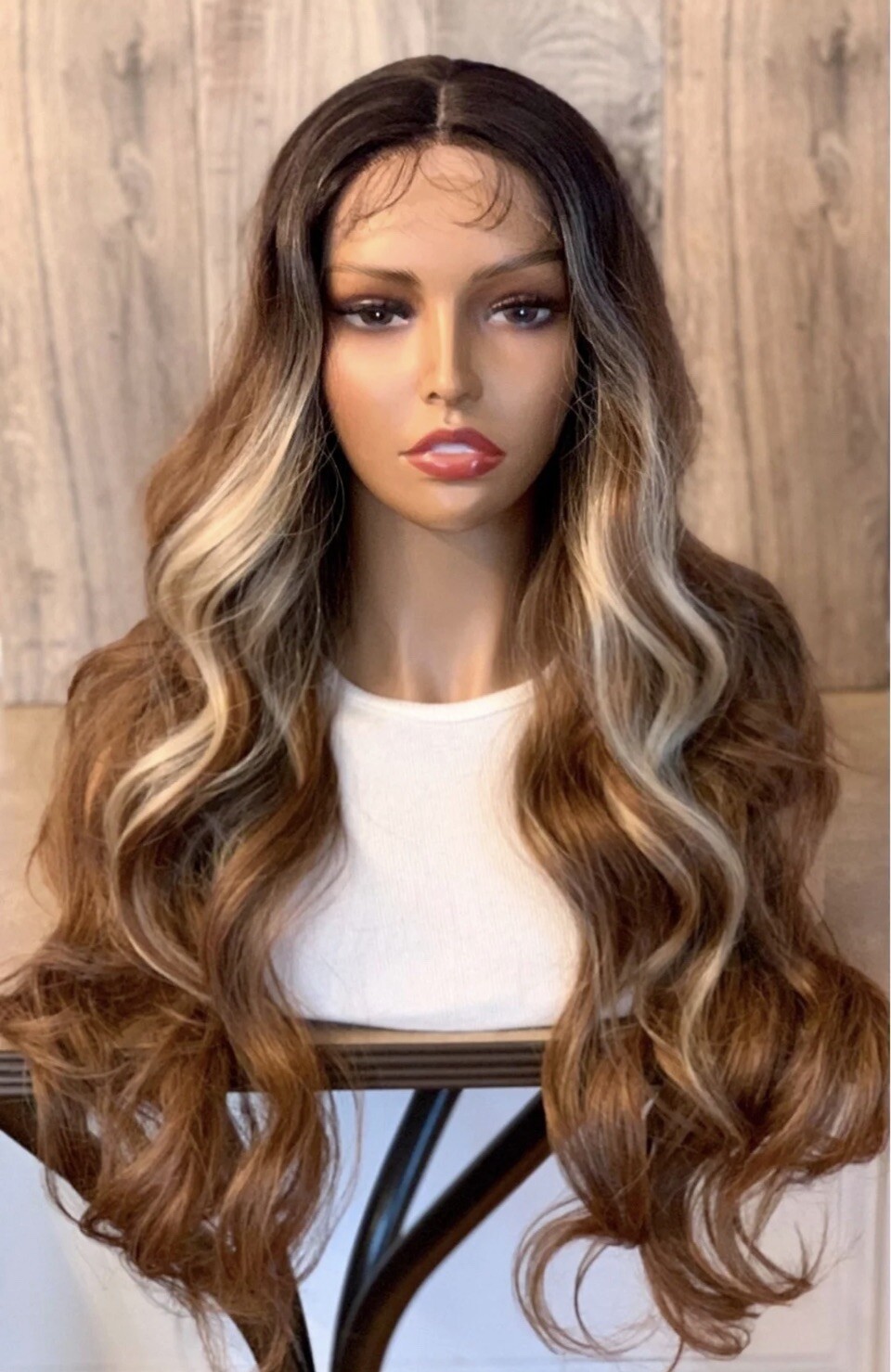 Brown Blonde Highlights Bodywave Lace Front Wig Heat Ok