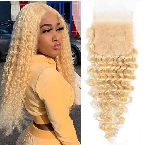 Kafeier Blonde 613 Closure Deep Wave Part Blonde Closure Human Hair Indian Remy