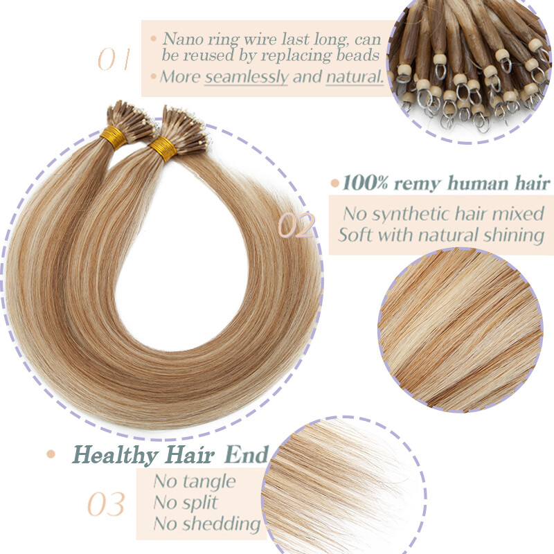 Nano Ring Micro Loop Beads Real Remy Human Hair Extensions Thick Russian 1g/s