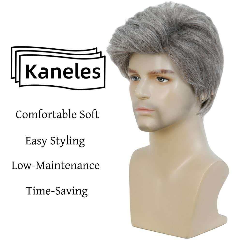 Men’s 8in Short Silver Gray Wig Full Heat Resistant Synthetic Cosplay Party
