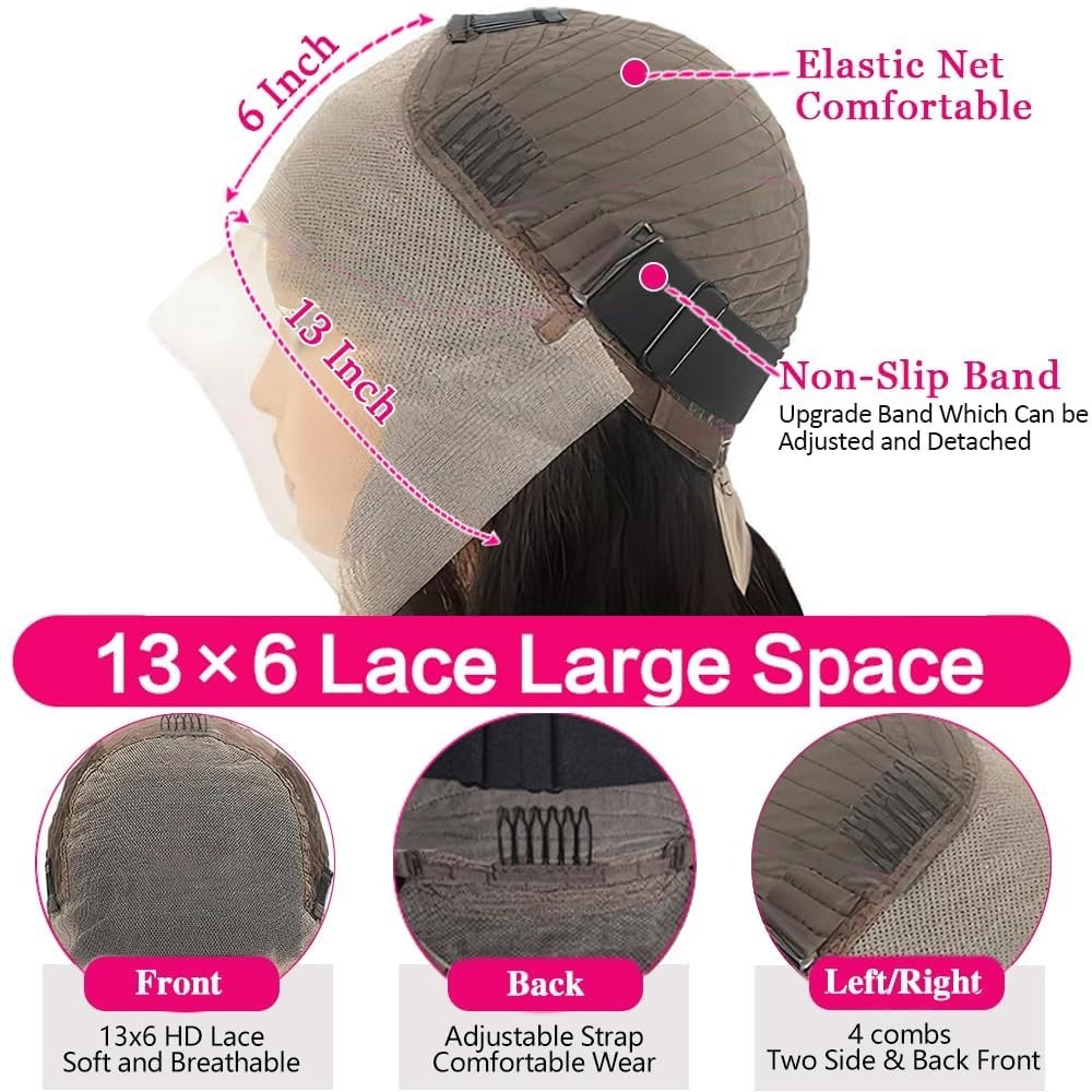 32″ 13×6 Deep Wave Lace Front Wig – 200% Density HD Human Hair, Pre-Plucked, Glu