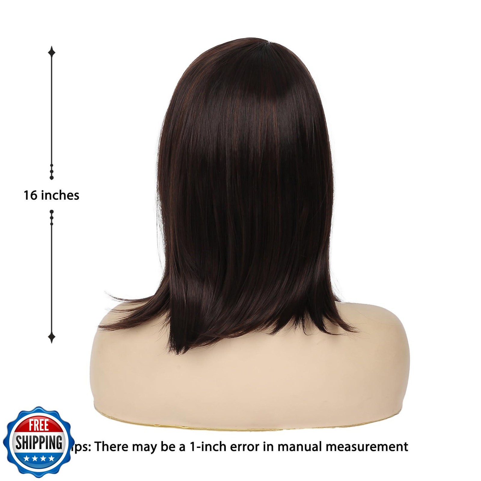 Short Brown Wig for Women Side Part Straight Small Lace Synthetic Hair Brown