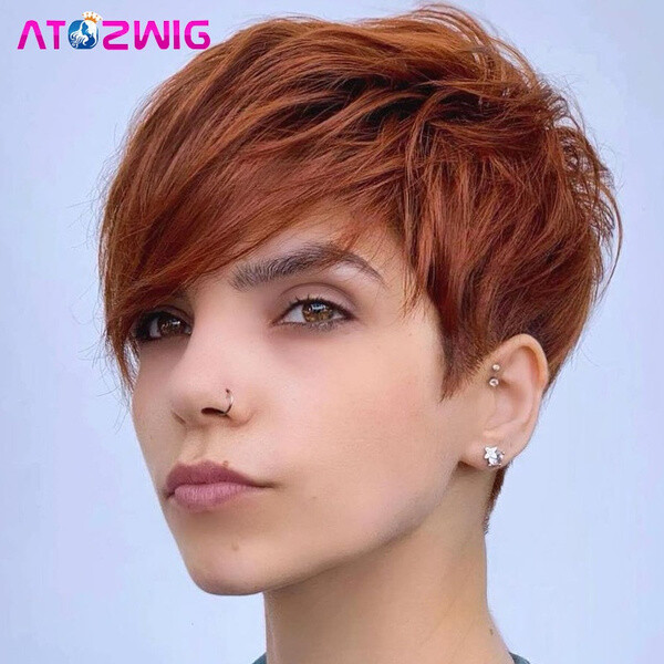 Orange Ginger Short Wig Straight Pixie Cut Copper Orange Wigs for Women
