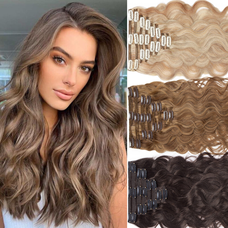 8pcs Clip In Human Hair Extensions Full Head Real Thick Double Weft Gray 150g US