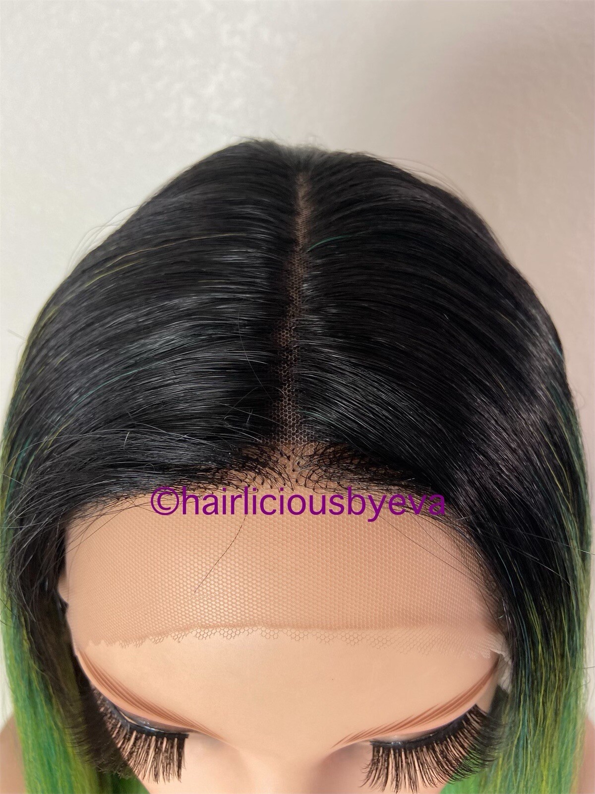 Pastel rainbow wig ombré black green yellow middle part 26 inch long straight