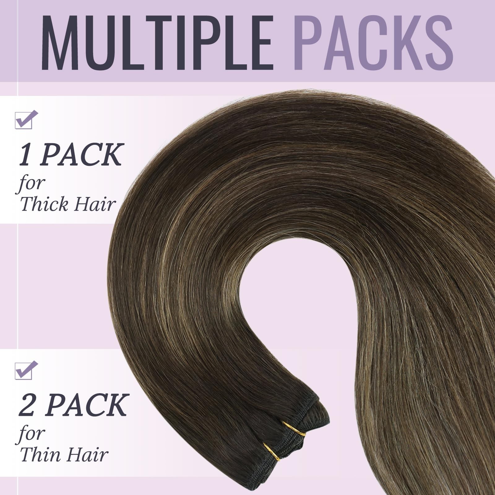 Brazilian Hand Tied Weft Hair Extensions Human Hair 16inch 100g Balayage Dark…