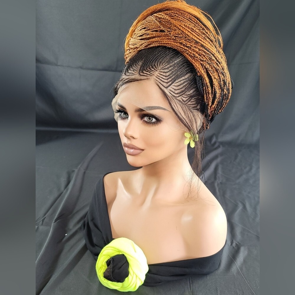 Braided Wig Micro Braids Black #350 Ombre Lace Front Glueless 54″ Extra Long NWT