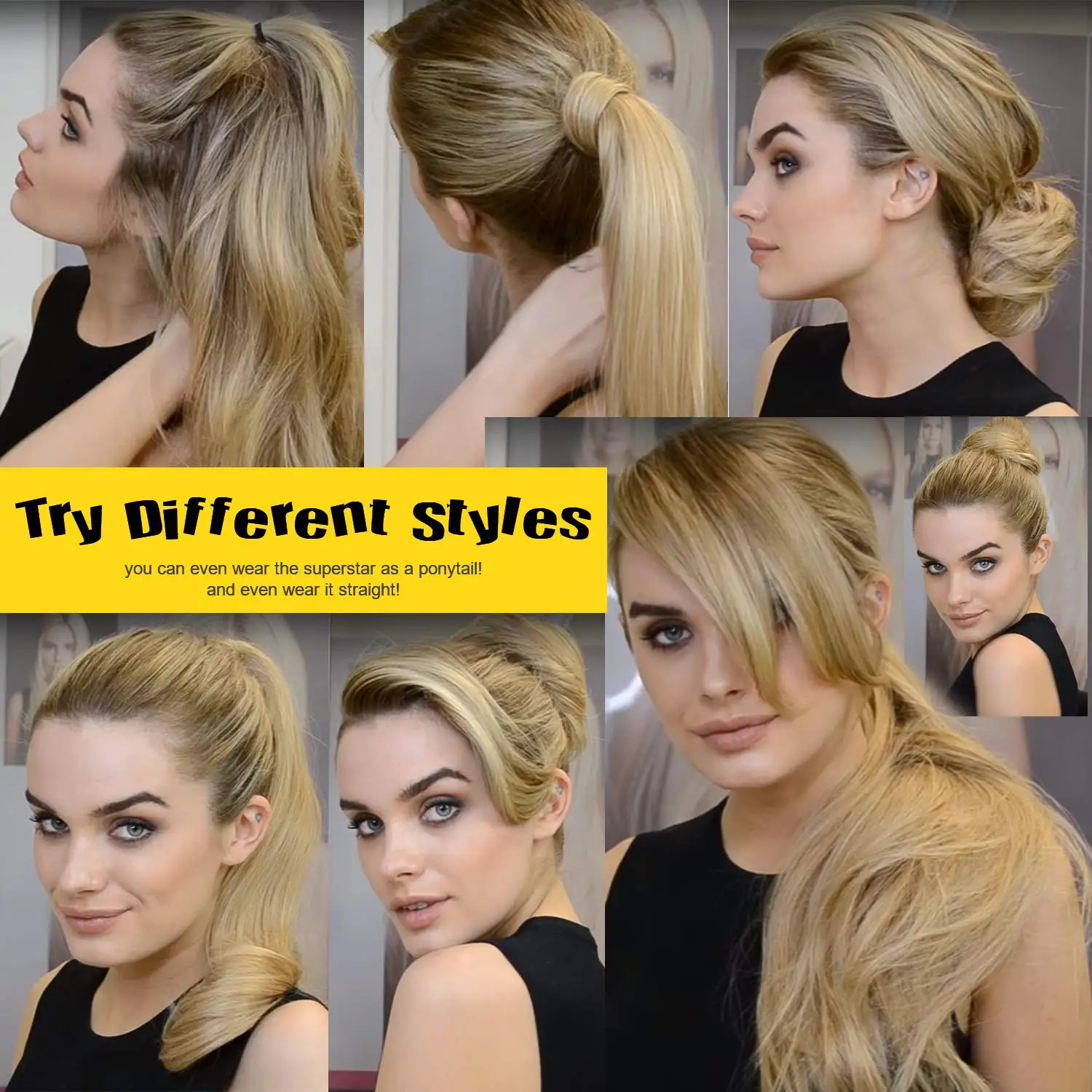 Clips In 24 Inch Blonde Synthetic Long Wavy 3/4 Half Wig Hairpieces For Women