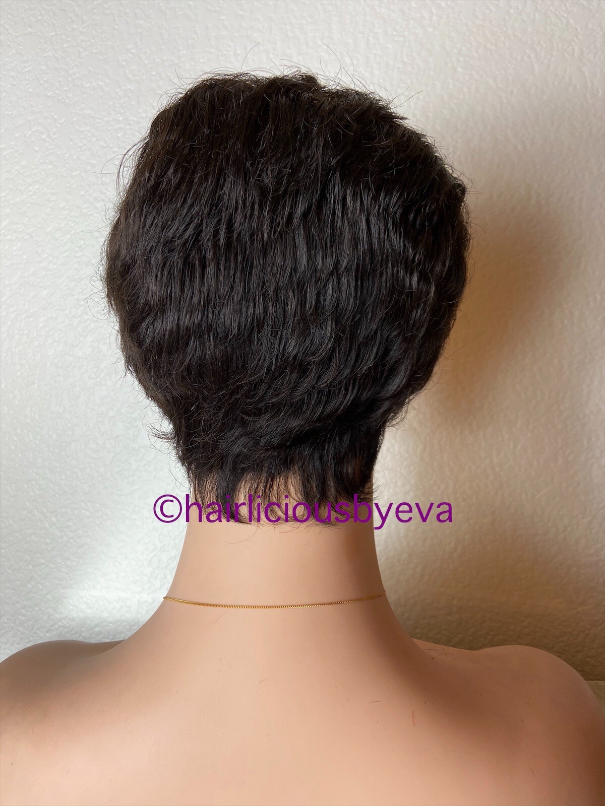 Human Hair Short Pixie Wig Buzz Cut Curly Dark Brown Color 2