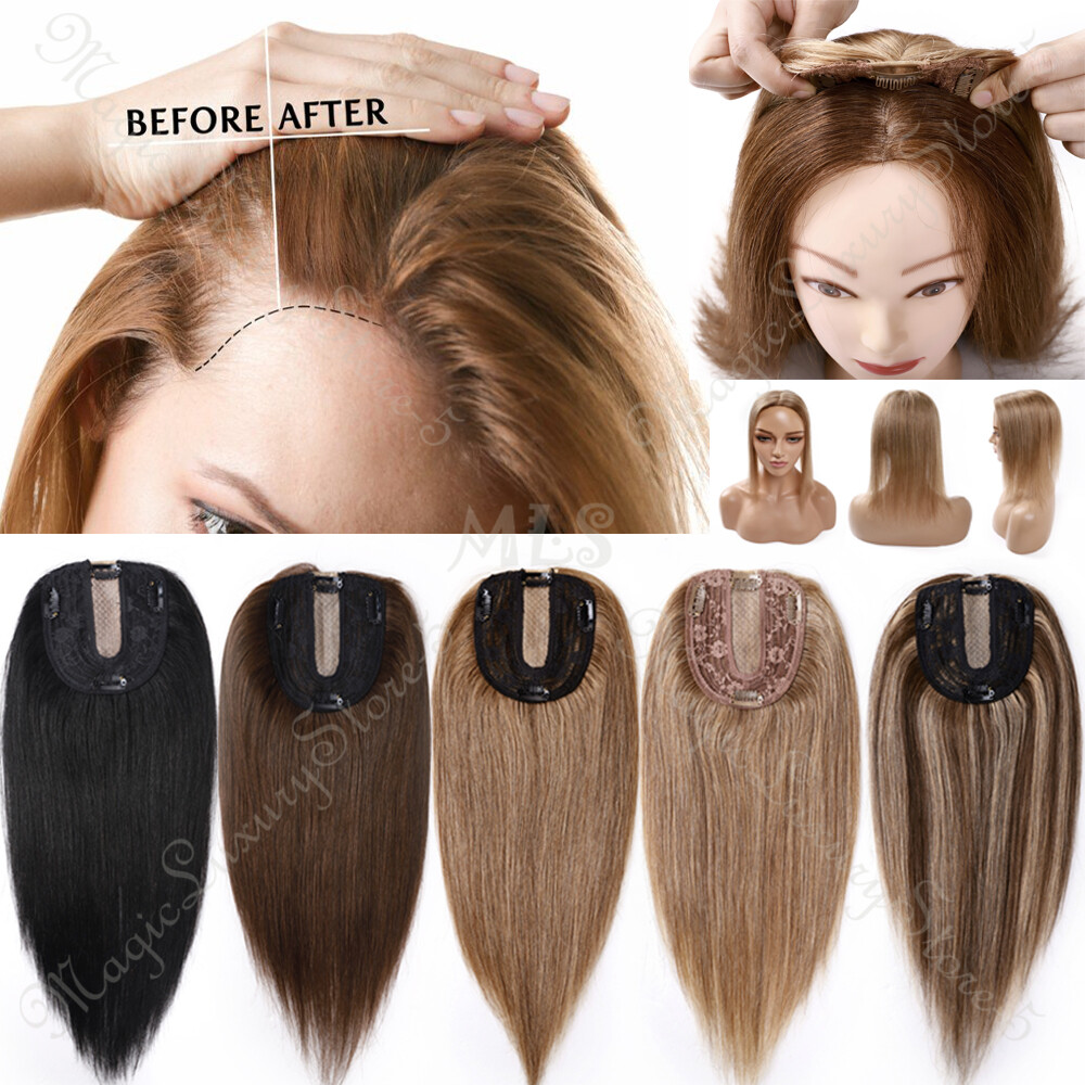 Clip In 100% Remy Human Hair Topper Hairpiece Toupee Silk Mono Base Women System