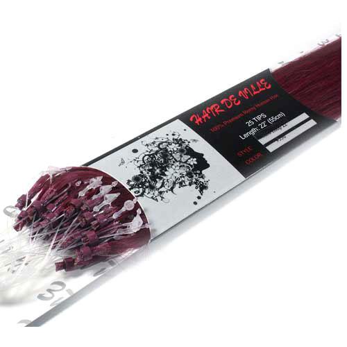 100 Micro Loop Rings Beads I Tip Indian Remy Human Hair Extensions Burgundy 0.8g