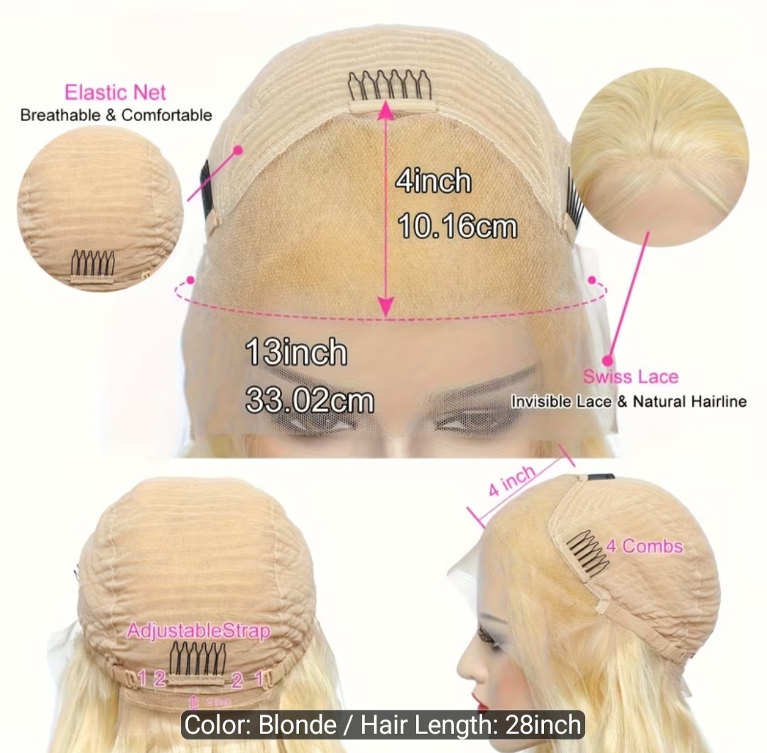 WOMEN’S 28″ INCHES BLONDE SYNTHETIC FRONTAL LACE WIG 200% DENSITY
