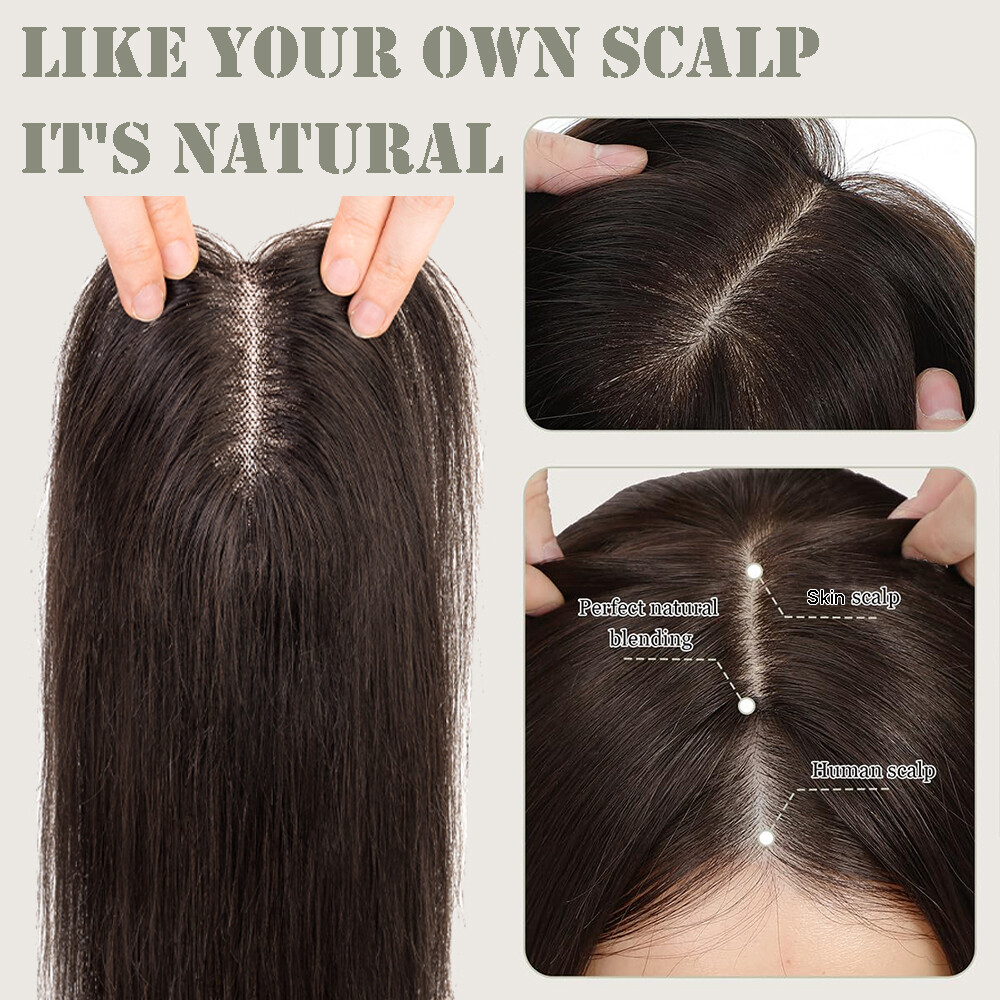 100% Real Human Hair Clip in Hairpiece Topper Top Toupee for Women Thinning Hair