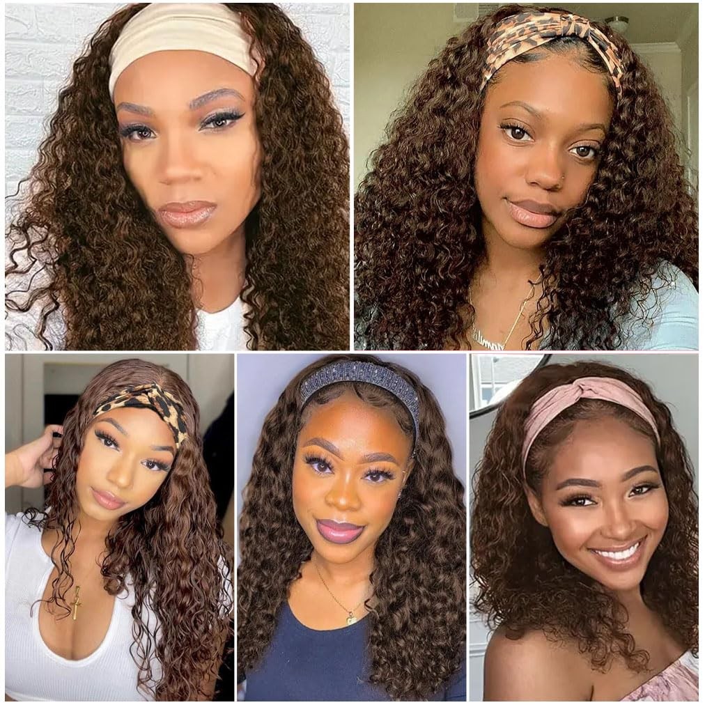 Nicmiss Chocolate Brown Headband Wig Human Hair Deep Wave Human Hair Wigs For
