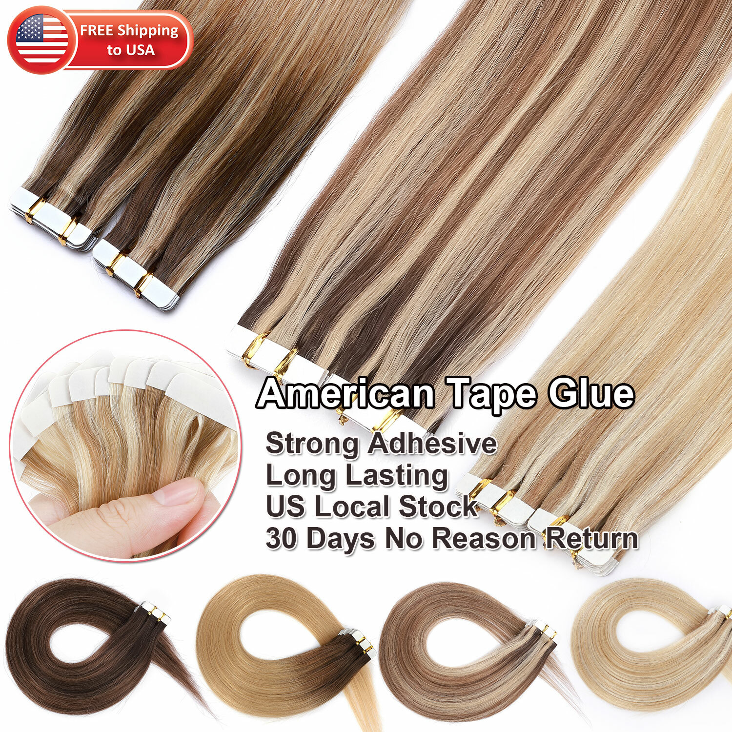 CLEARANCE 100% Real Remy Thick Tape In Human Hair Extensions Skin Weft Full Head