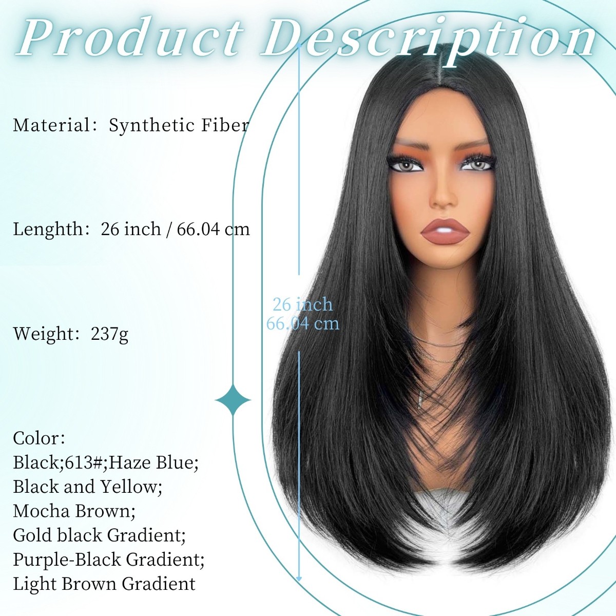 Heat Resistant 26in Ombre Long Straight Full Wig Synthetic for Women Cos Party