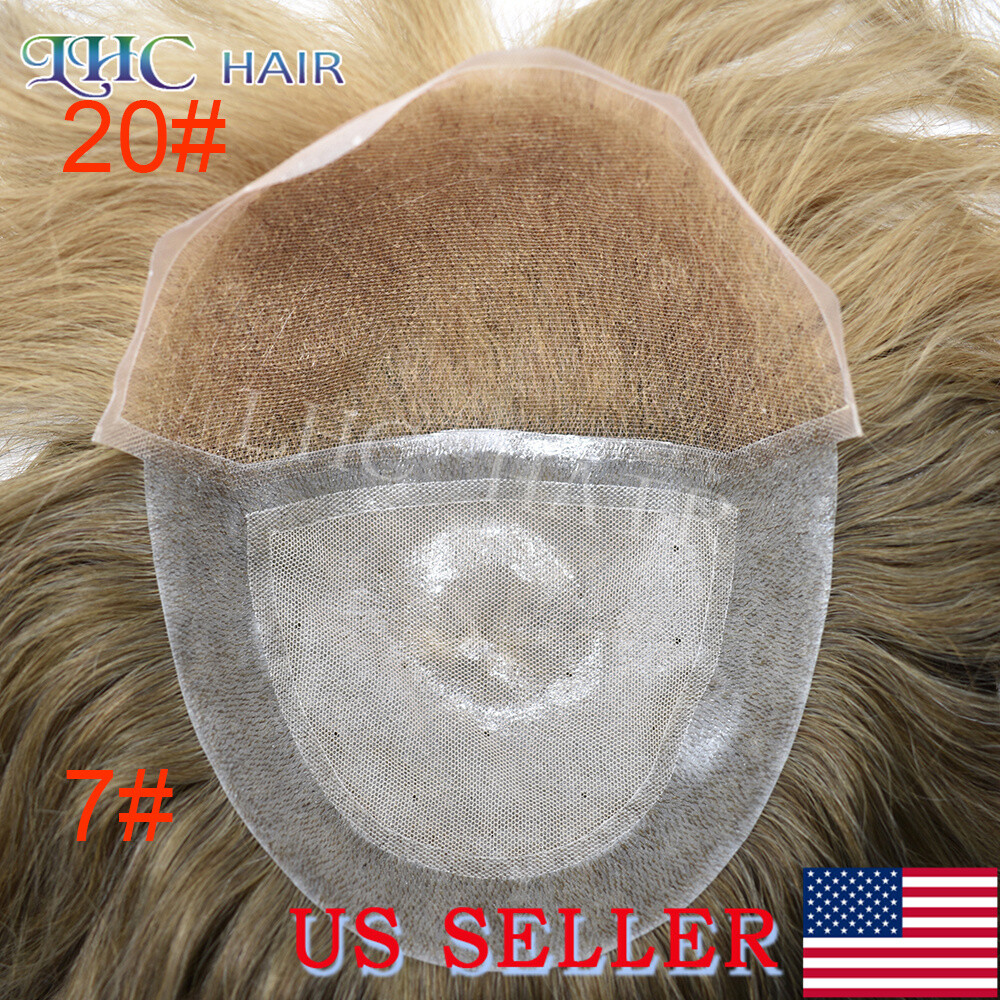 Swiss Lace Front Mens Toupee Human Hair Replacement System Lace&PU Hairpiece Wig
