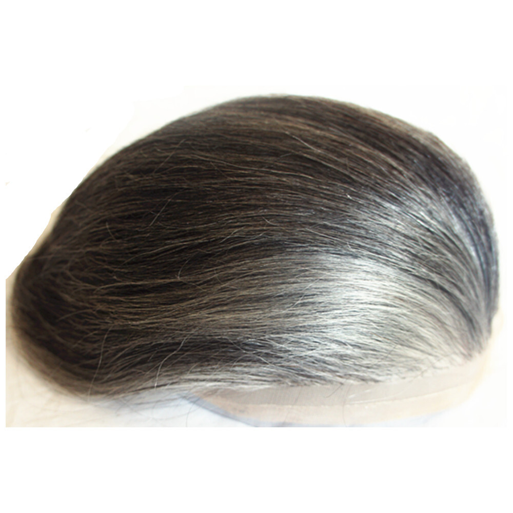 N.L.W Toupee for mens lace and pu human hair pieces gray base 10×8″