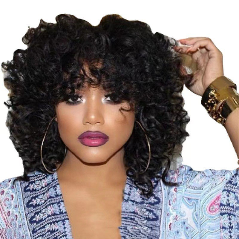 Fluffy Afro Kinky Curly Wig for Women African American Synthetic Heat Resistant