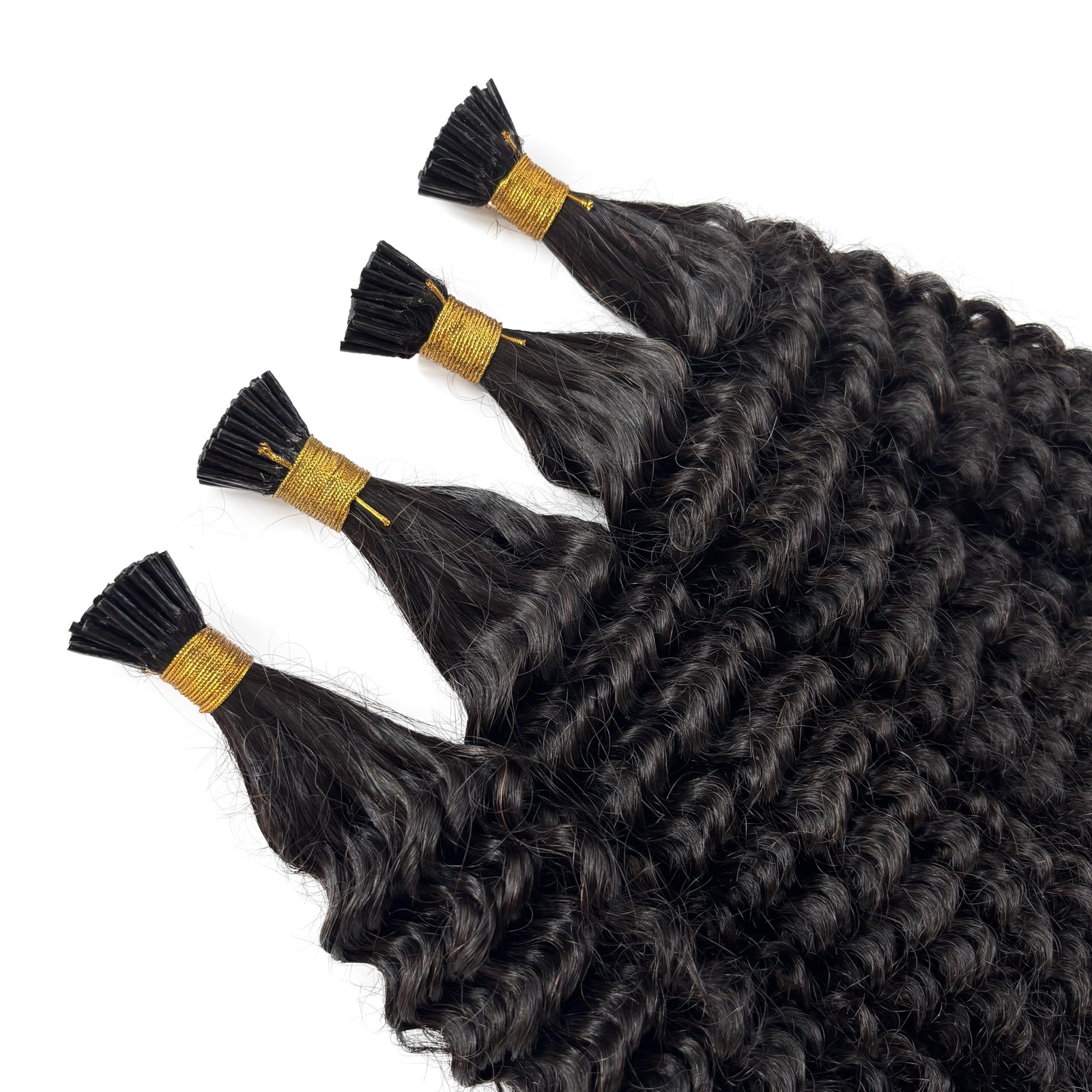 Licoville Kinky Curly Human Hair I Tip Extensions Natural Black Color Micro Tip