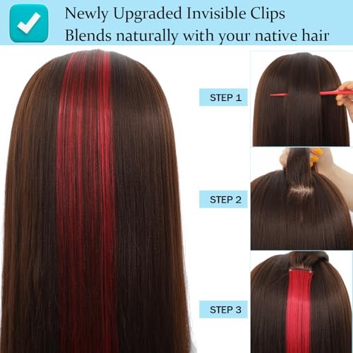 12PCS Red Clip In Hair Extensions Long Straight Heat Resistant 22 Inch #RED