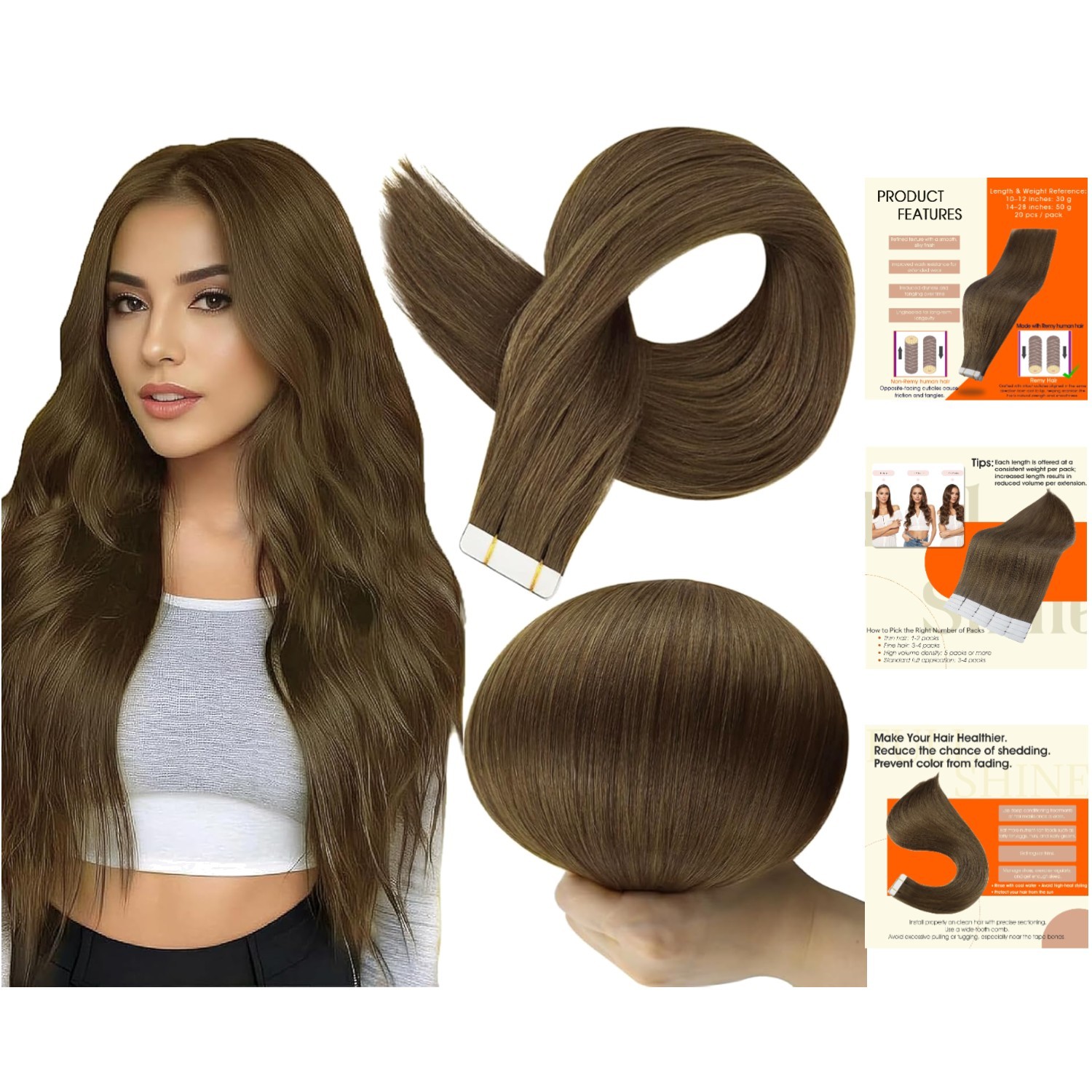 Luxury 18 Inch Tape-In Human Hair Extensions – 20 Pcs, Soft, Natural & Reusable