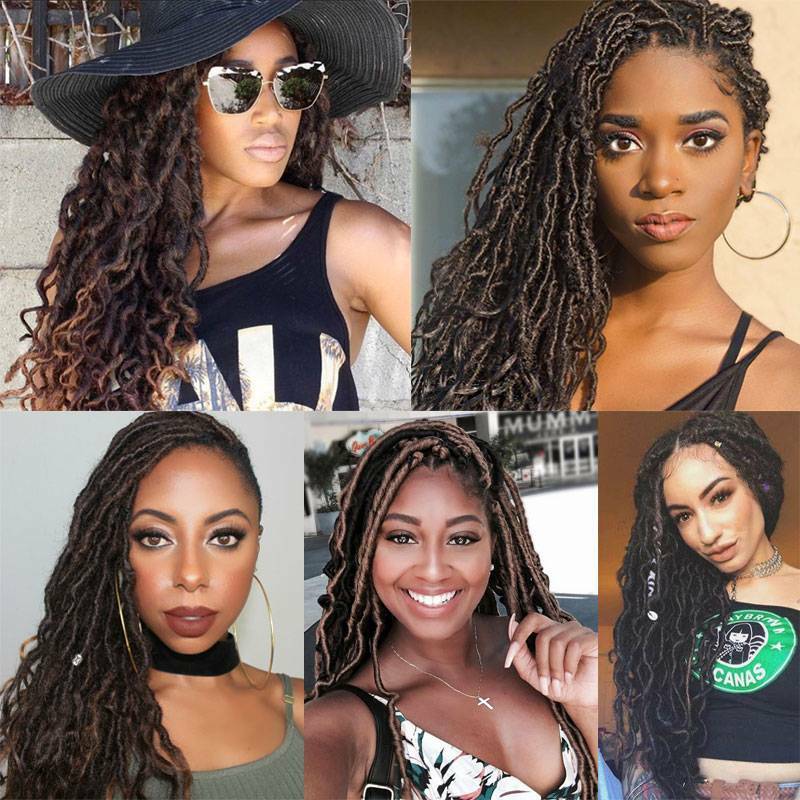 US Purple Goddess Faux Locs Crochet Braids Hair Extensions Curly Ends Dreadlocks