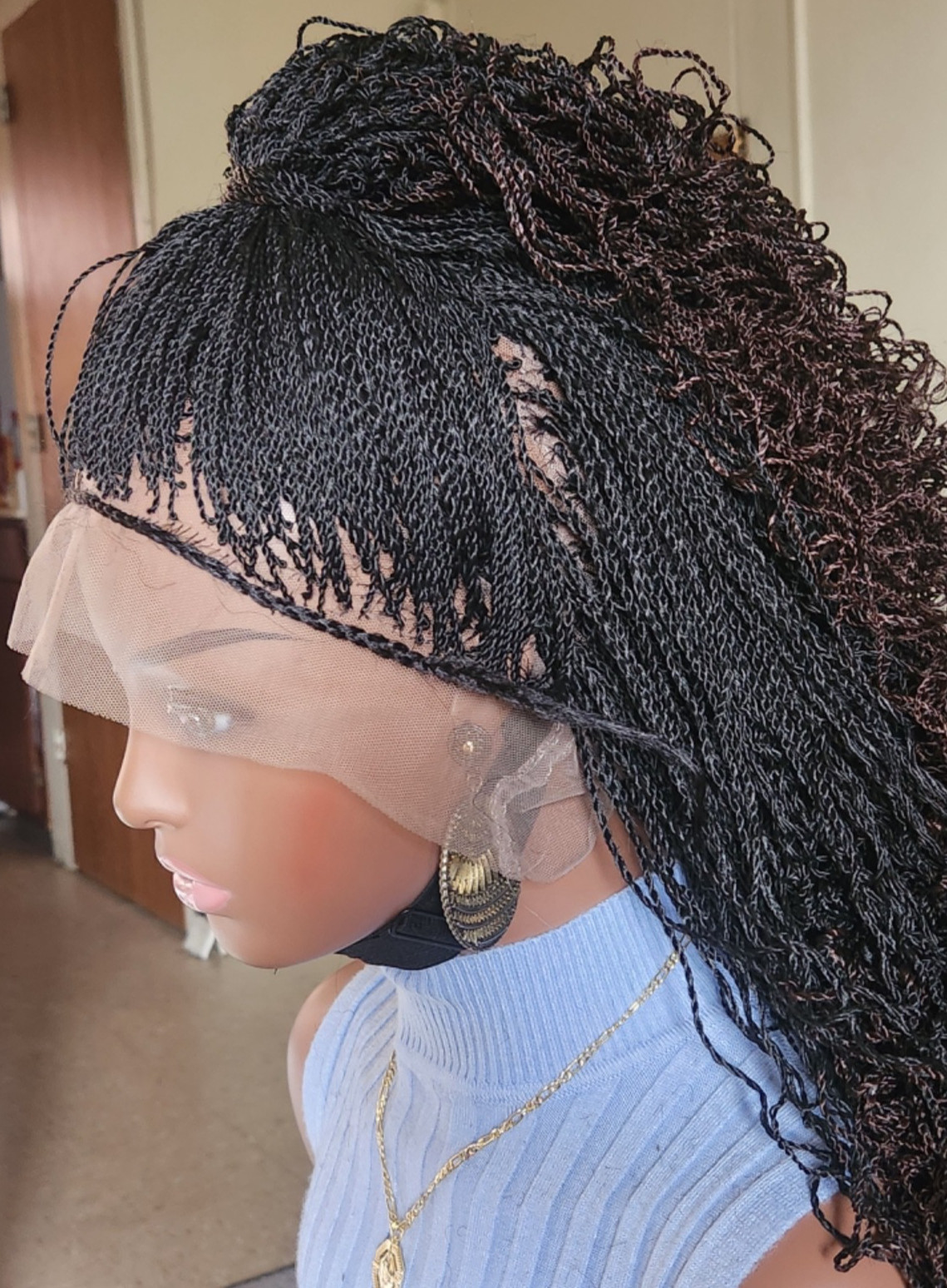Handmade braided long Senegalese twist curly wig 1B/Dark Brown