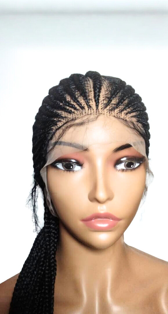Braided Wig. Large Black Cornrow Braids. Full Lace Baby Hair. Lemonade Braids