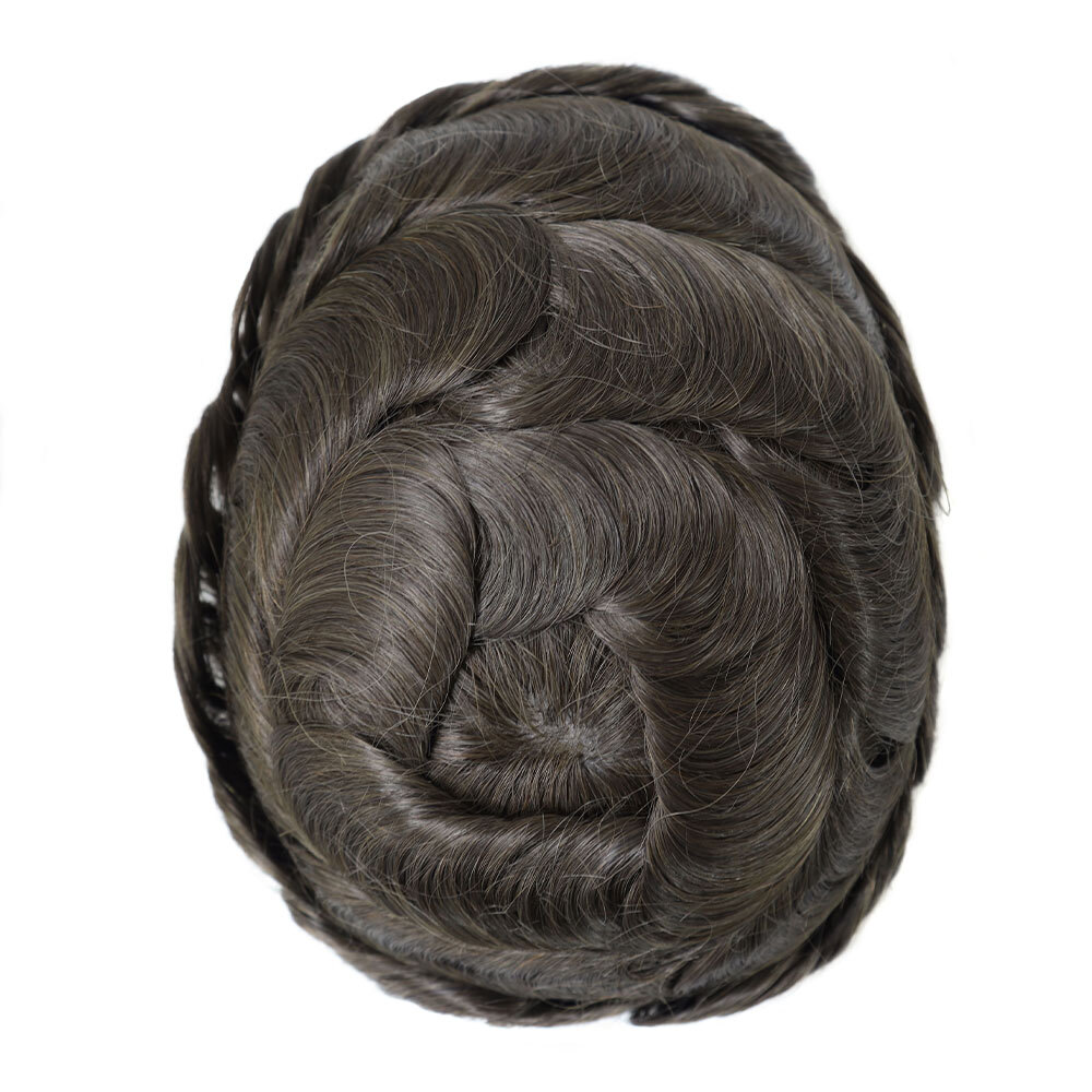 Mens Toupee Human Hair Systems Full Poly Thin Skin Hair Piece Replacement System