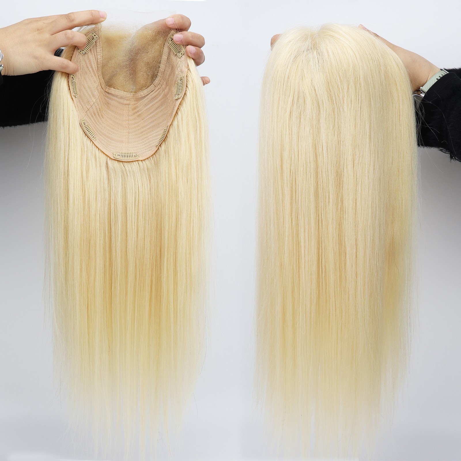 #613 Light Blonde Real Remy European Human Hair Lace Closure Topper For Woman