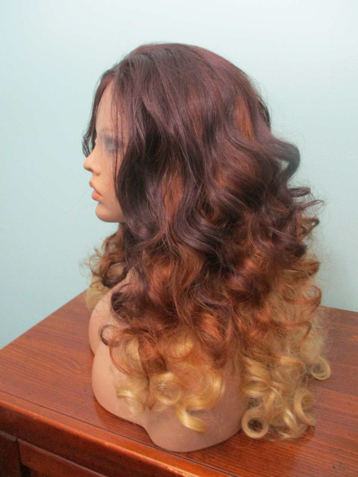 20″ curly blonde / brunette triple color lace front hand tied wig – Jasmine