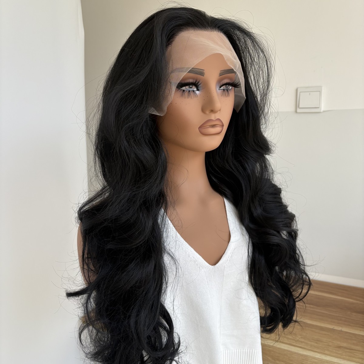 Natural Black Women HD Lace Front Wig Long Wavy Heat Resistant Hair