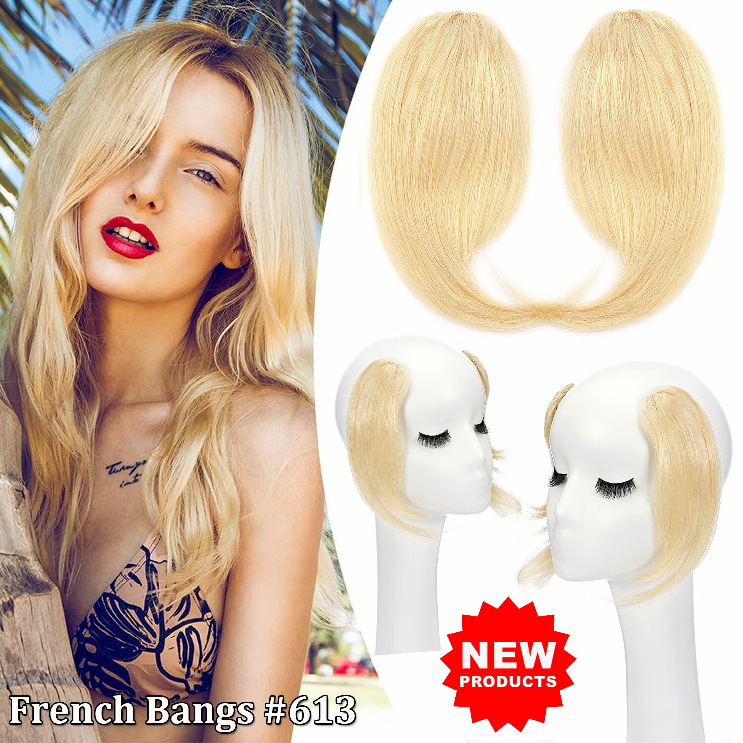 Remy Human Hair False THICK Bangs Neat Fringe Hairpiece Clip in Front Hairpiece
