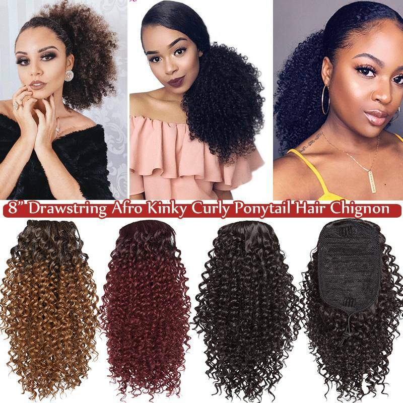 Extra Thick Curly Wavy Bun Drawstring Ponytail Hair Piece Extension Black Brown